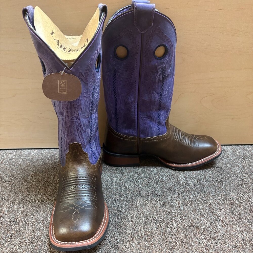 Laredo Womens Bonnie Square Toe Cowboy Boot - Tobacco/Purple